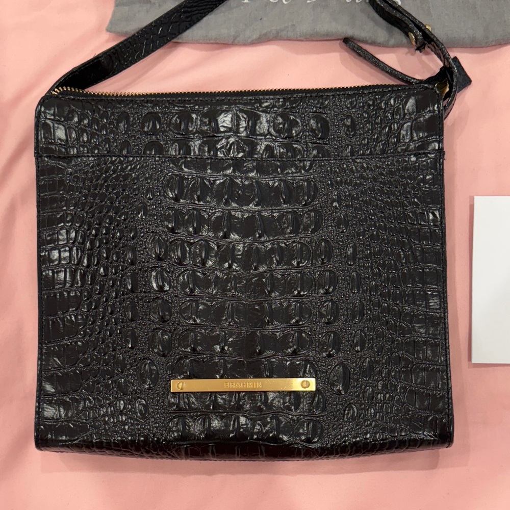 Brahmin Black Crocodile Textured Crossbody Bag